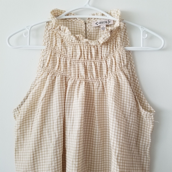 NANETTE LEPORE Gingham Ruffle Smocked Neck Sleeveless Blouse Size S - Picture 3 of 12